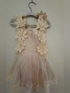 Girls' Cream Lace Flower Tulle one piece